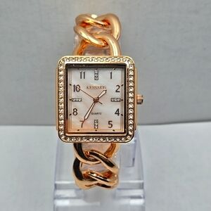 Womens Kessaris Rose Gold Mother Of Pearl Crystals Watch Bracelet New Battery